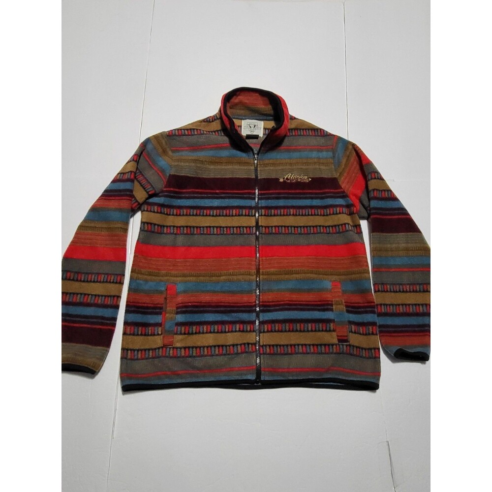 (#20) Vintage Arctic Image Aztec Fleece Sweatshirt Alaska The Last Frontier M